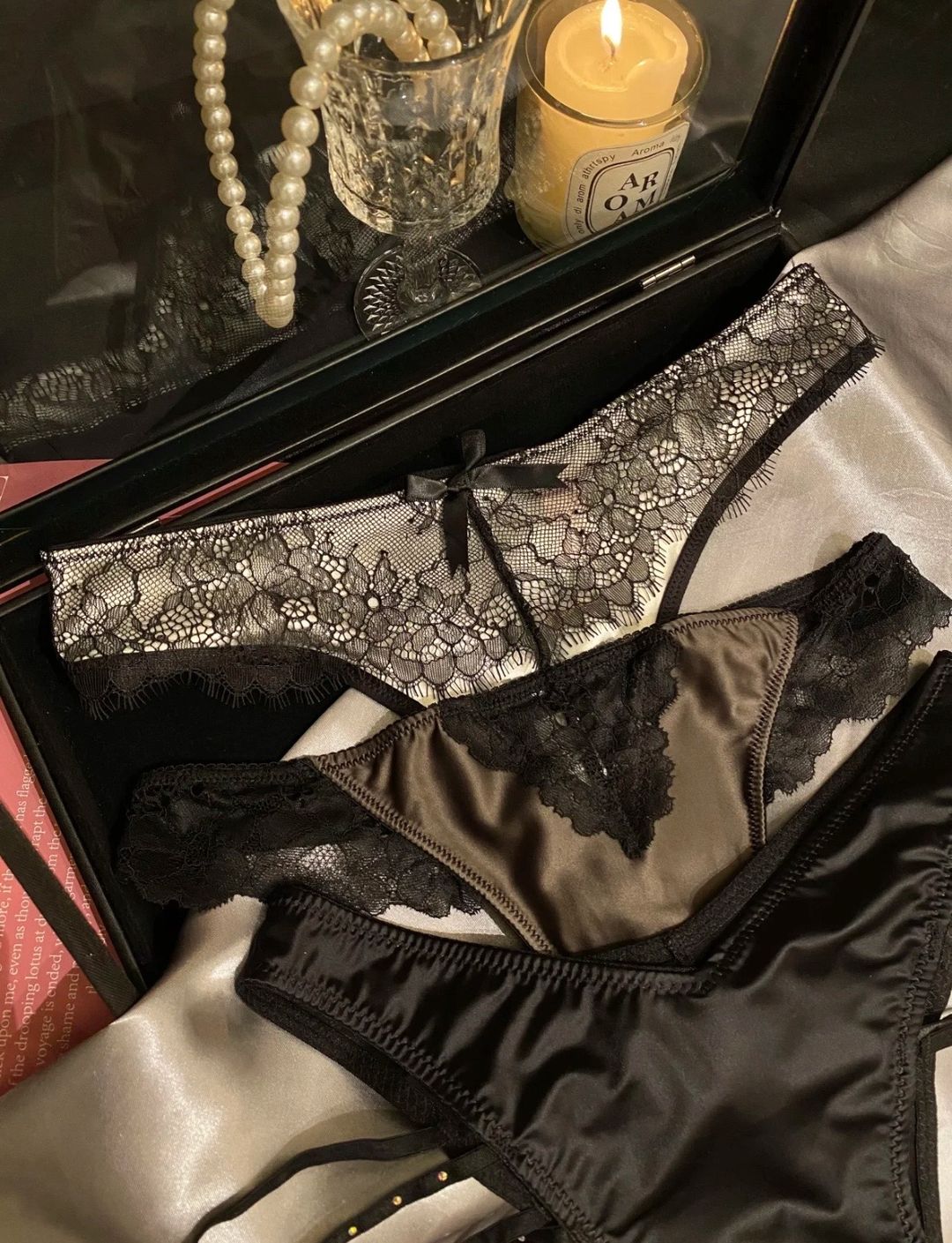 Elegant satin Lace Thong