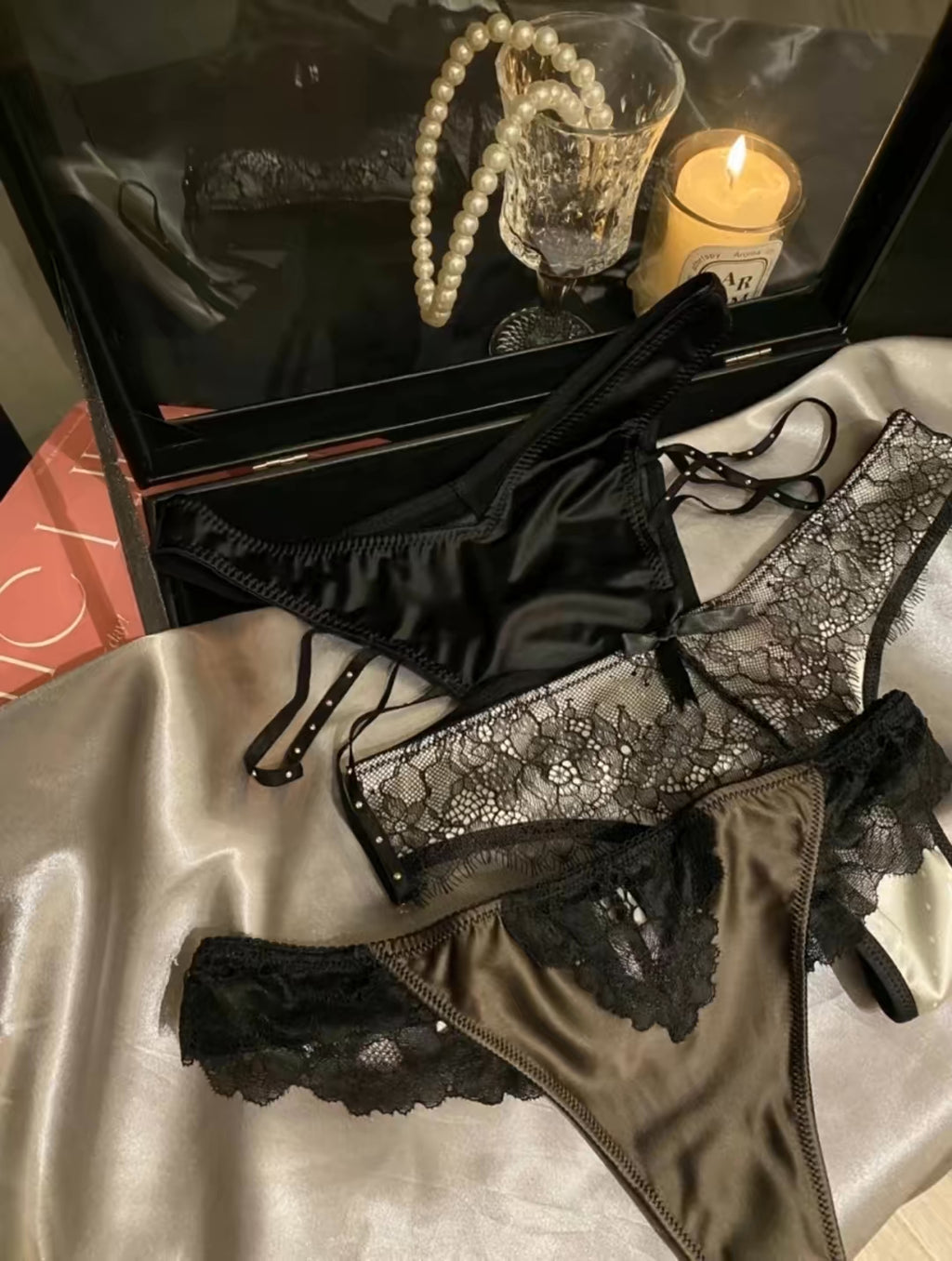 Elegant satin Lace Thong