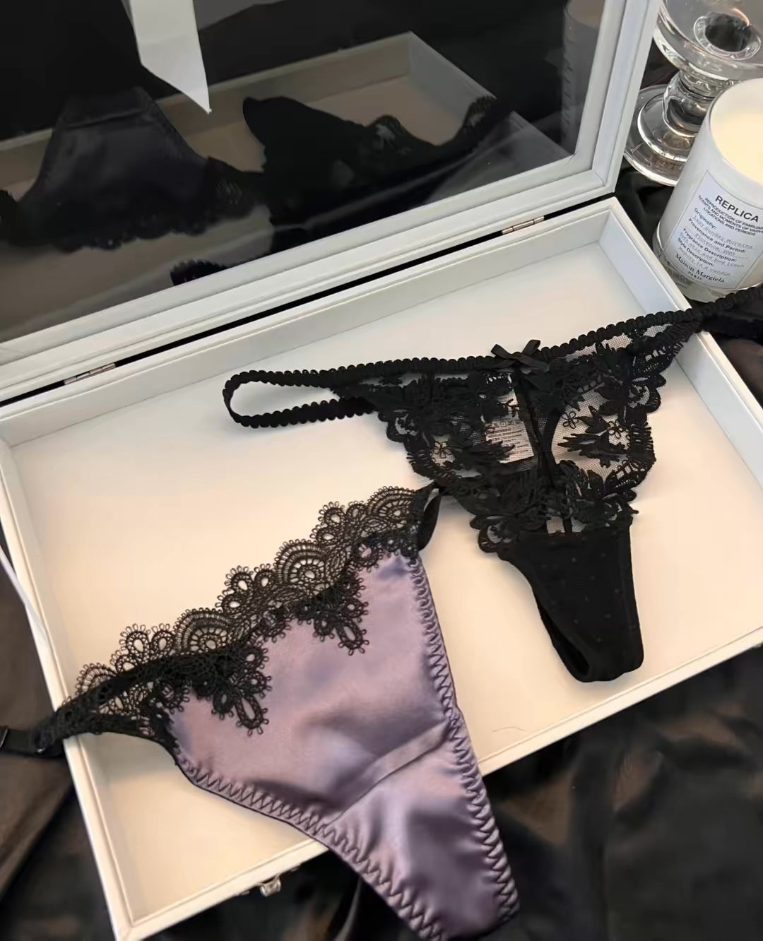 Wine Red Lace Thong – Elegant Satin & Floral Lace Underwear