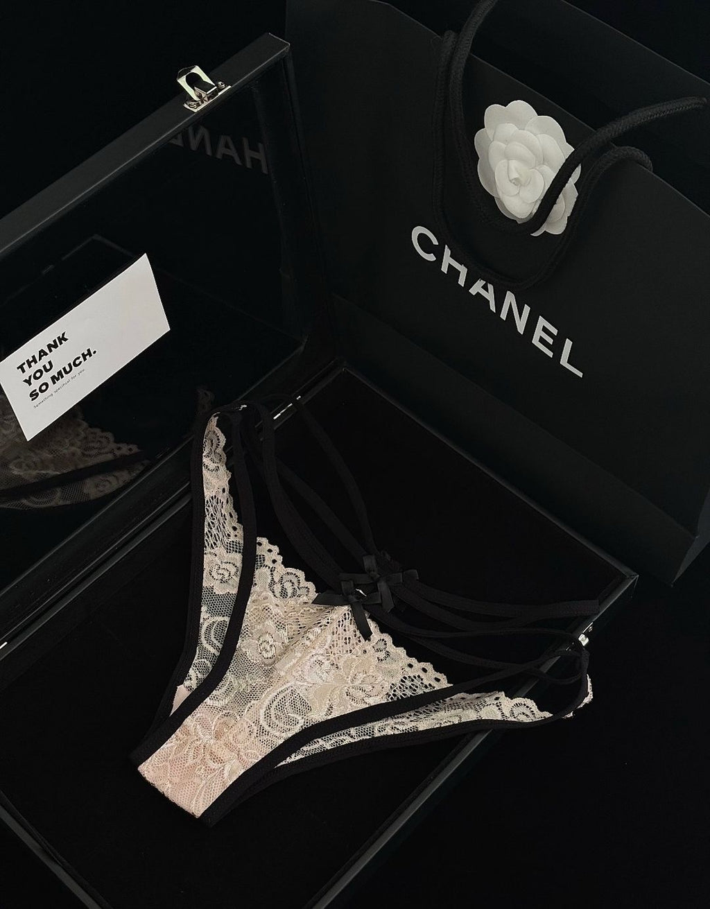 Noir Lace Contrast Thong