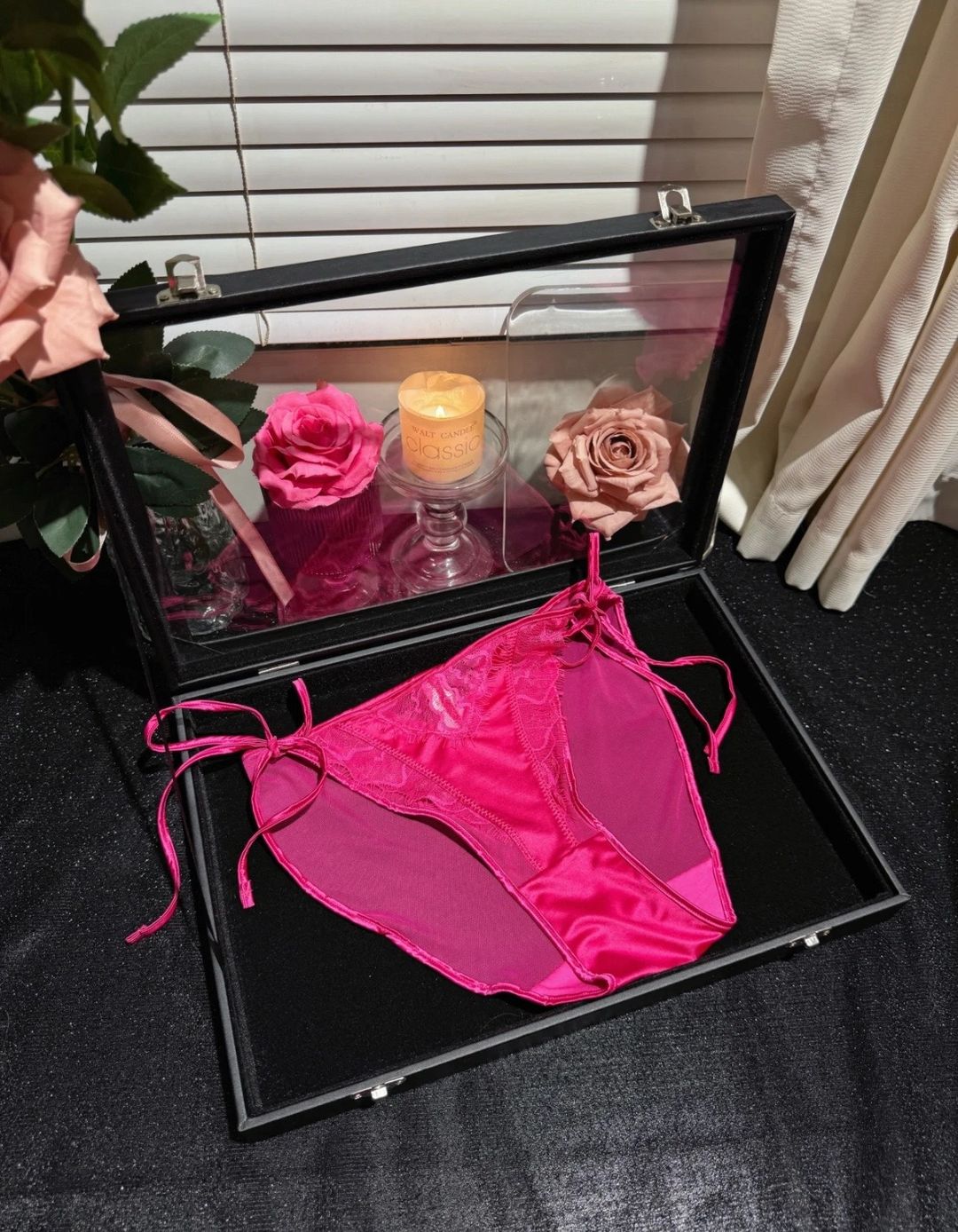 Pink Satin Lace Thong – Romantic Sheer