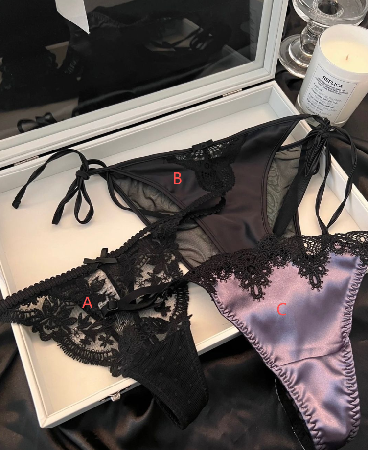 Wine Red Lace Thong – Elegant Satin & Floral Lace Underwear