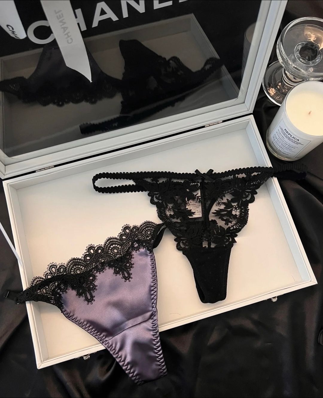 Wine Red Lace Thong – Elegant Satin & Floral Lace Underwear