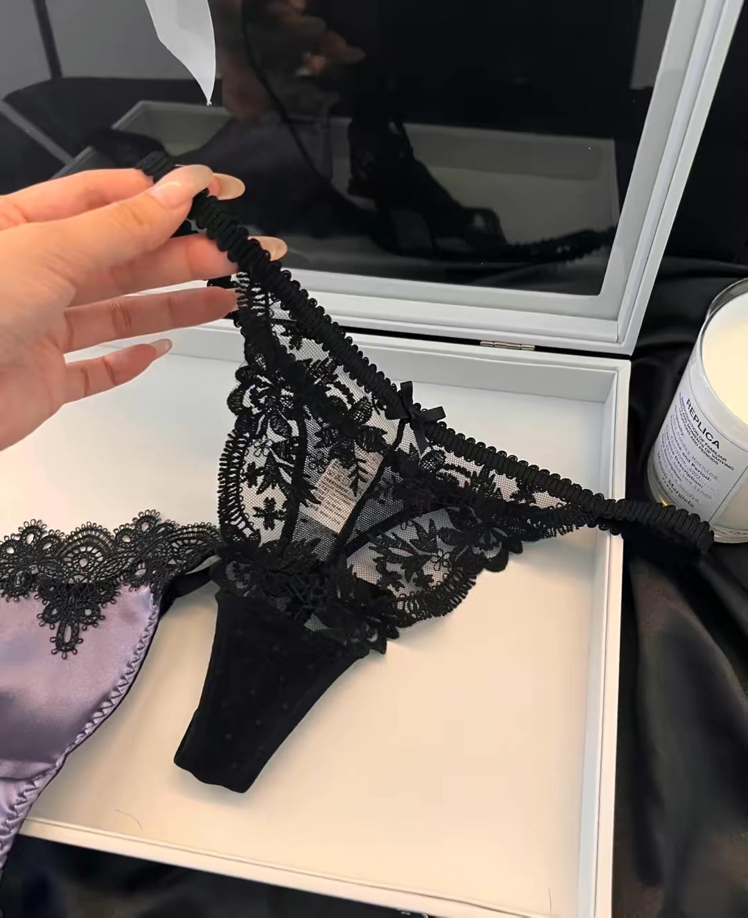 Black Lace Thong – Sexy Sheer Floral Mesh Panties
