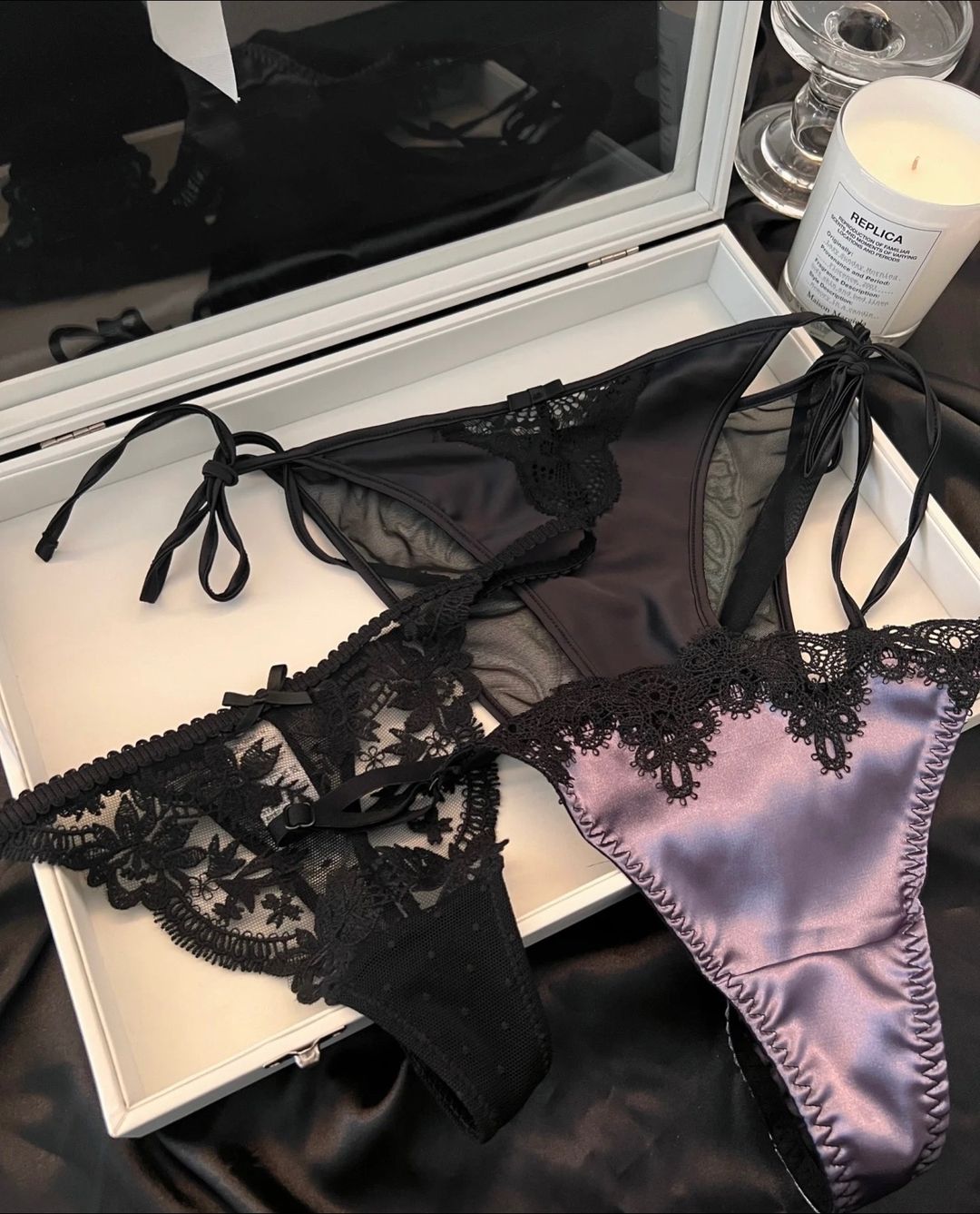 Wine Red Lace Thong – Elegant Satin & Floral Lace Underwear