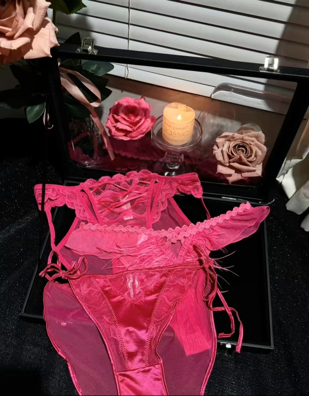 Pink Satin Lace Thong – Romantic Sheer