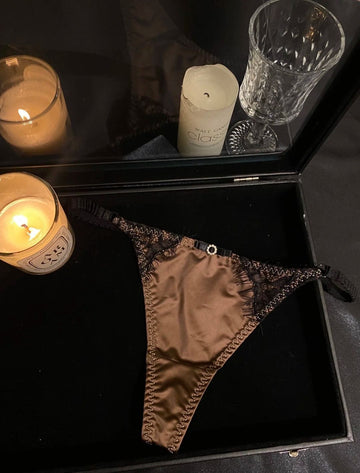Black & Gold Embroidered Thong – Luxury Floral