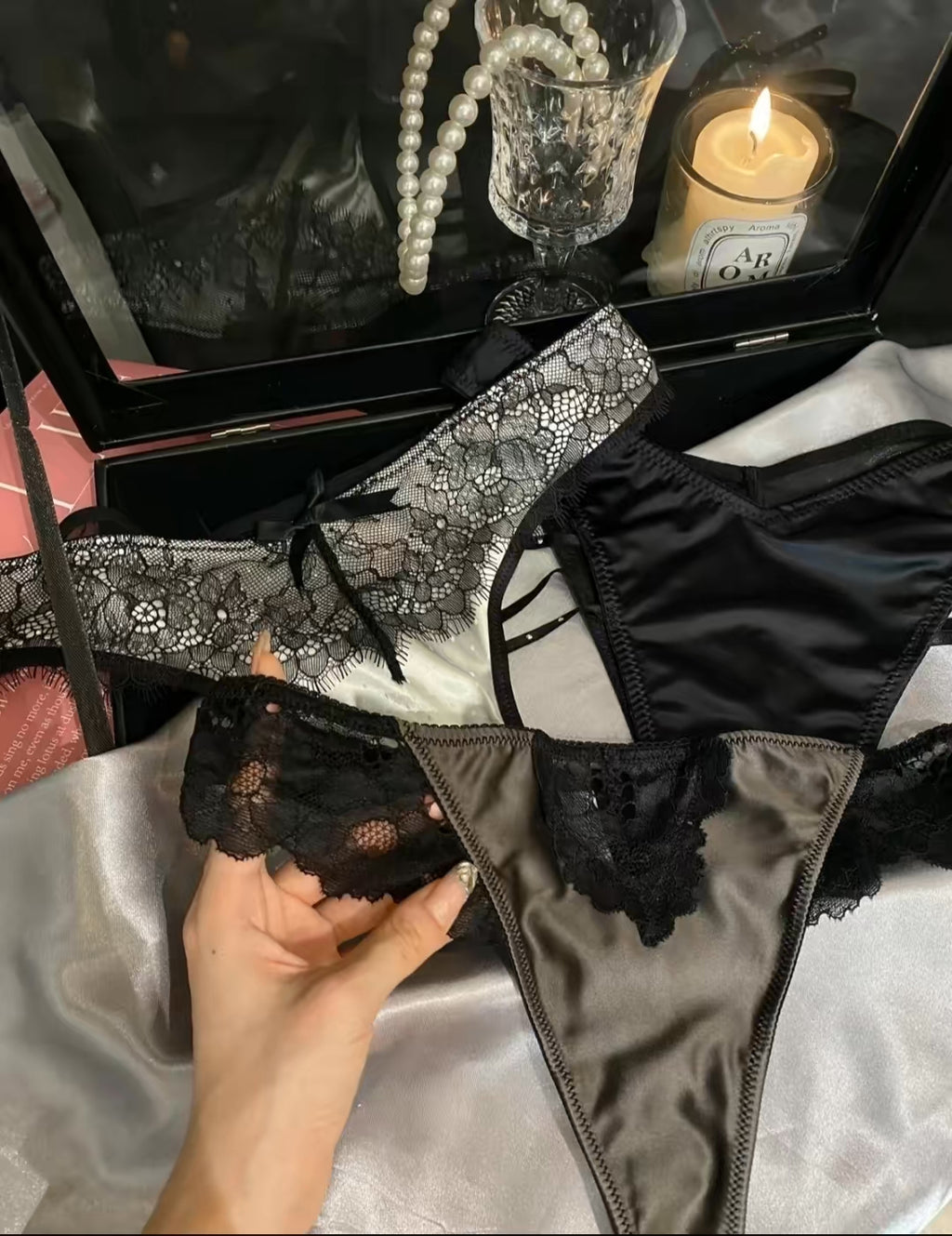 Elegant satin Lace Thong