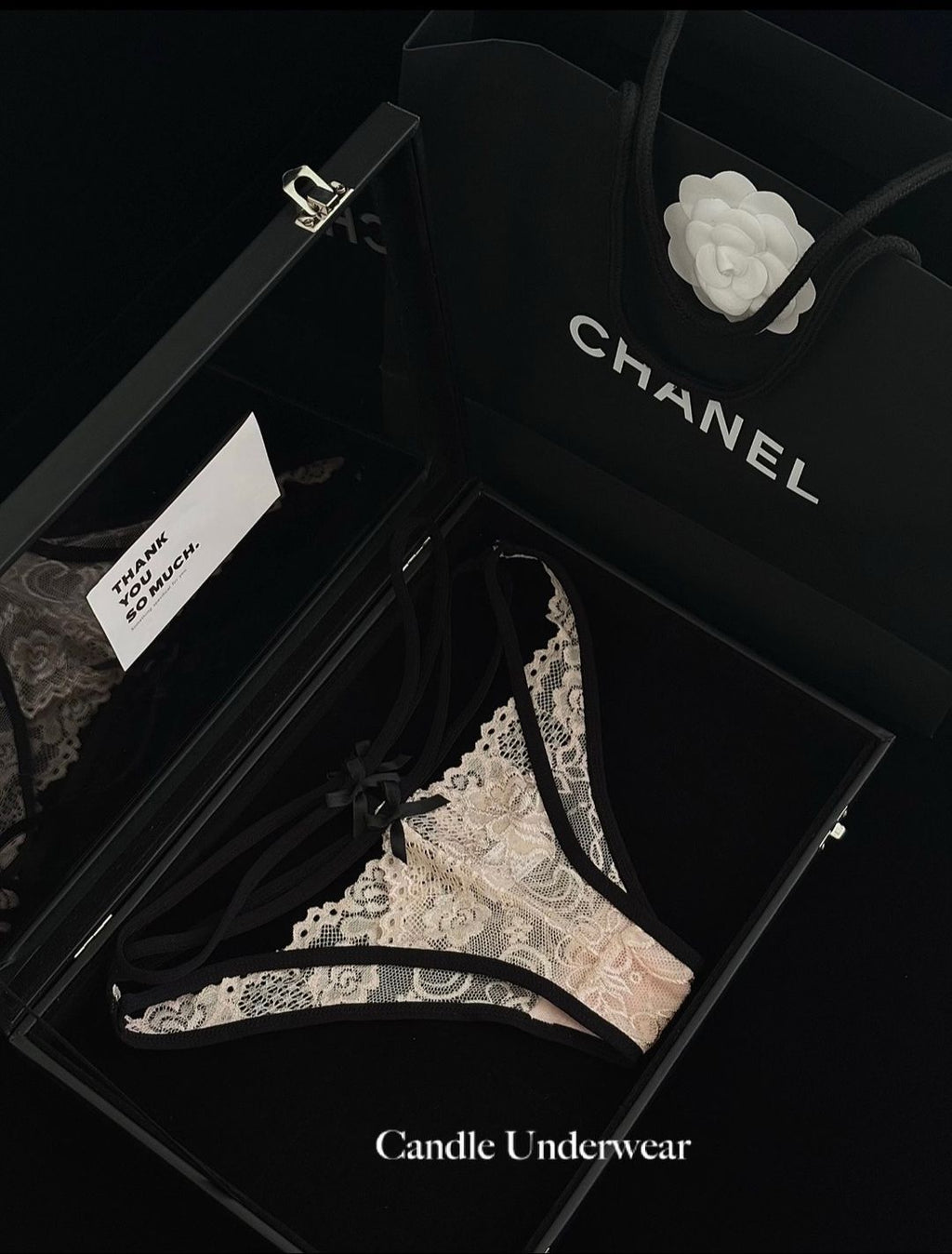 Noir Lace Contrast Thong