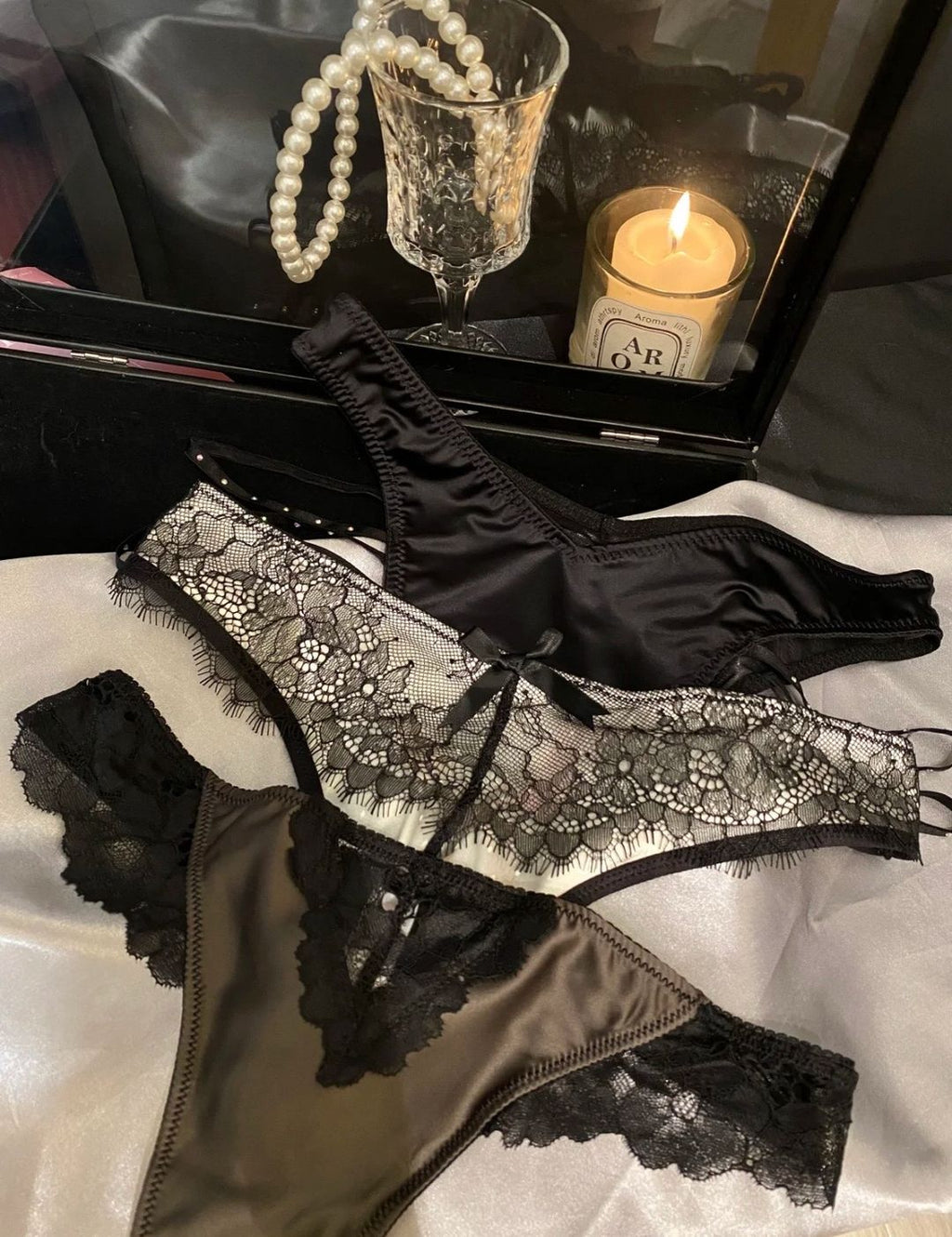 Elegant satin Lace Thong