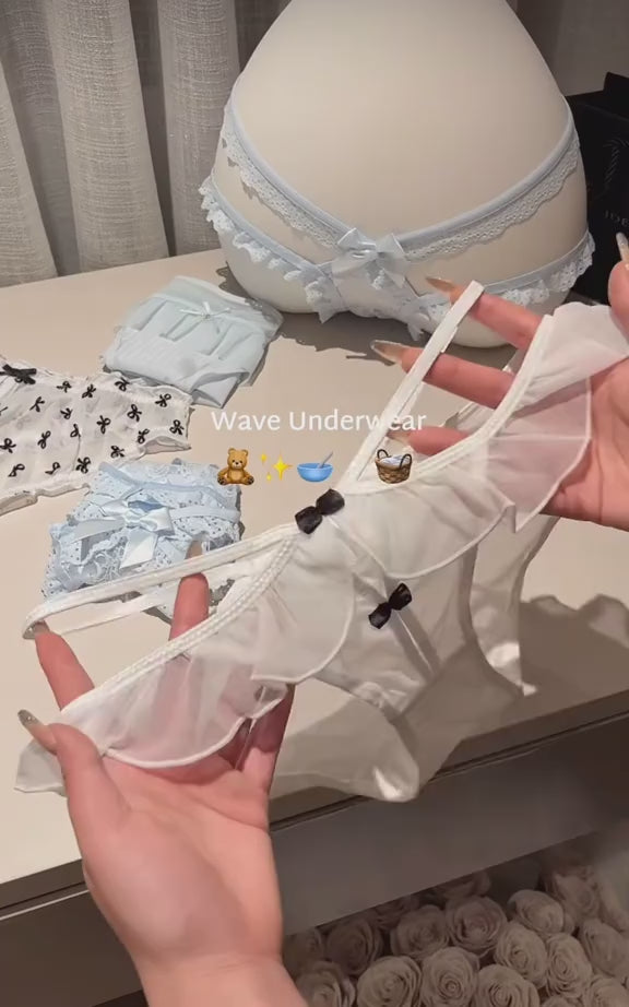 White Ruffle Bow Panties – Cute Sheer Mesh Underwear for Women