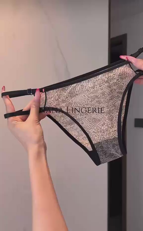 Sheer Leopard Strappy Thong – Adjustable Lace Low-Rise Panties
