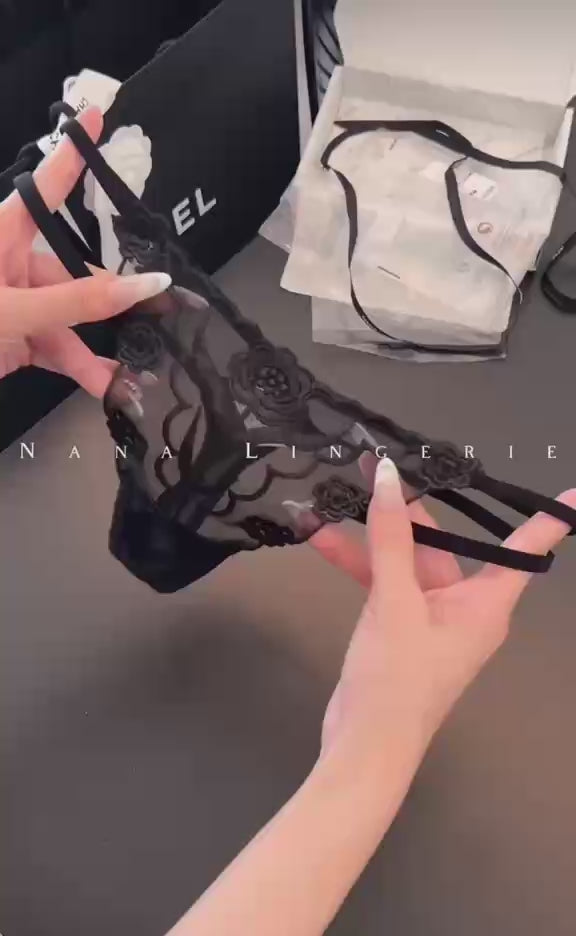 lack Floral Mesh Thong – Embroidered Lace Transparent Lingerie