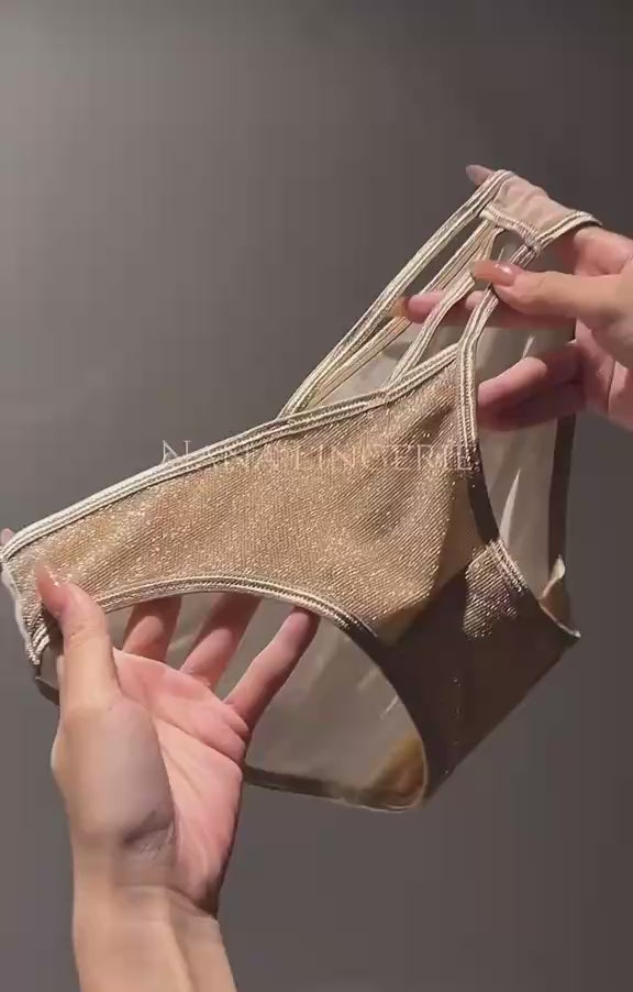 Golden Glitter Mesh Panties – Shiny Lingerie for Women